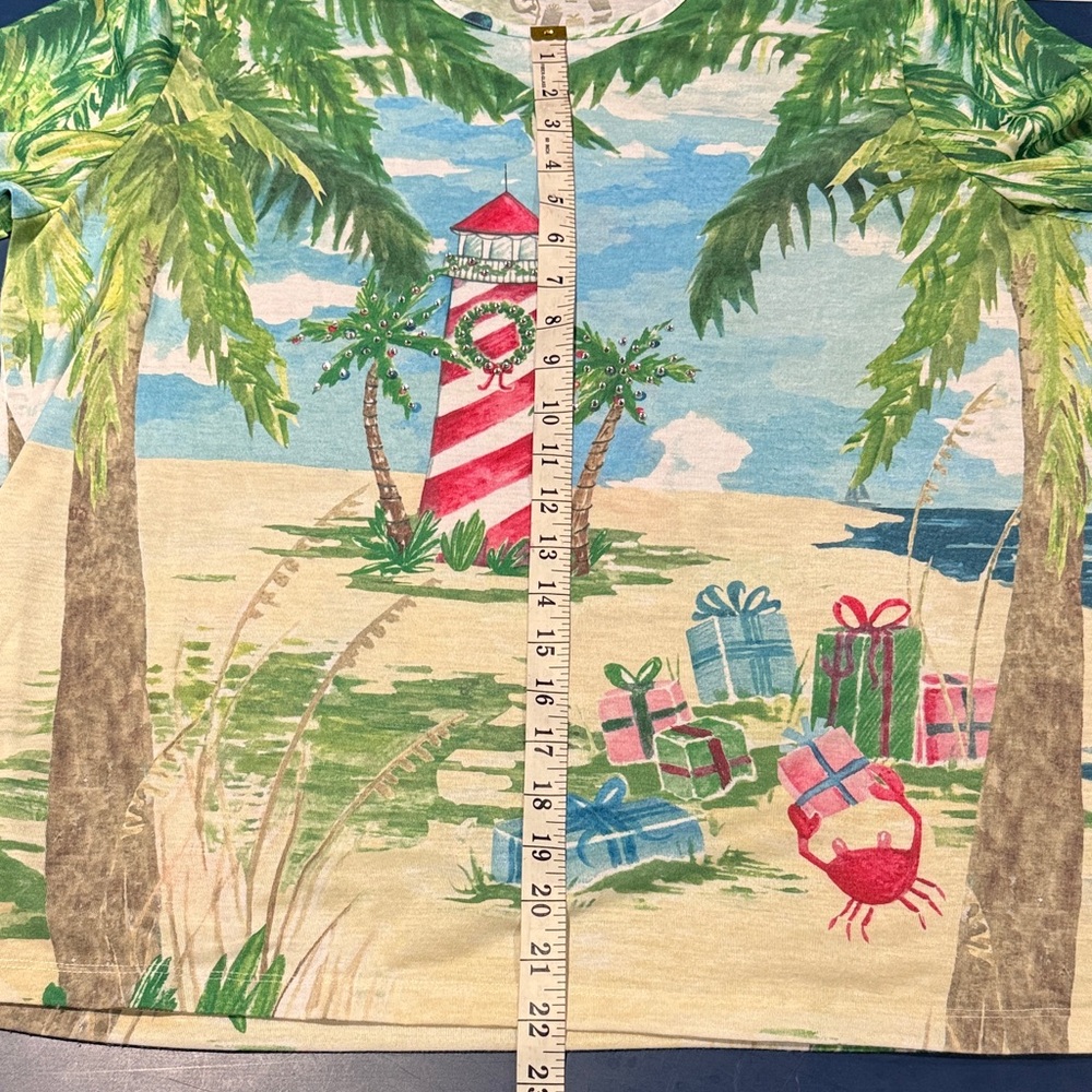Vintage Coral Bay Christmas Lighthouse Tropical Print Women's Top XL excellent - Picture 6 of 11
